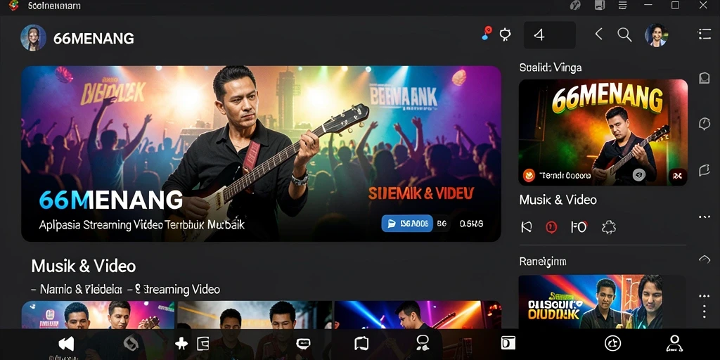 Antarmuka aplikasi 66MENANG yang menarik dan fungsional untuk Streaming Video.