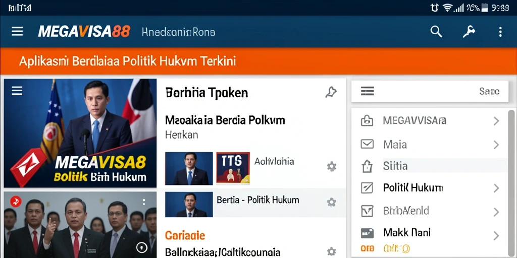 Tampilan antarmuka aplikasi MEGAVISA88 untuk berita Politik Hukum.