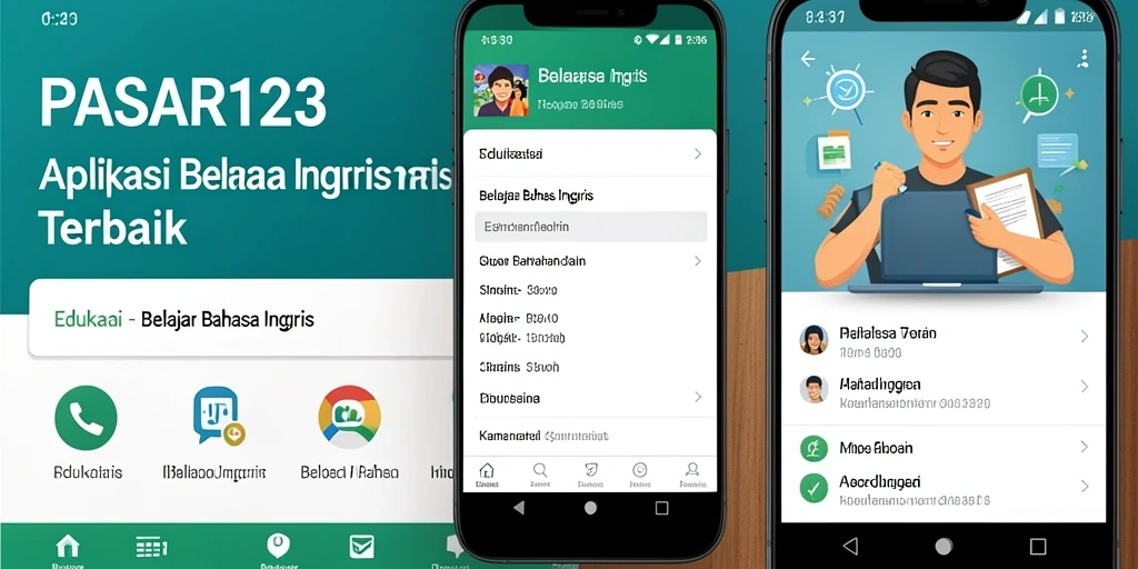 Antarmuka PASAR123 yang intuitif dan menarik untuk belajar Bahasa Inggris.